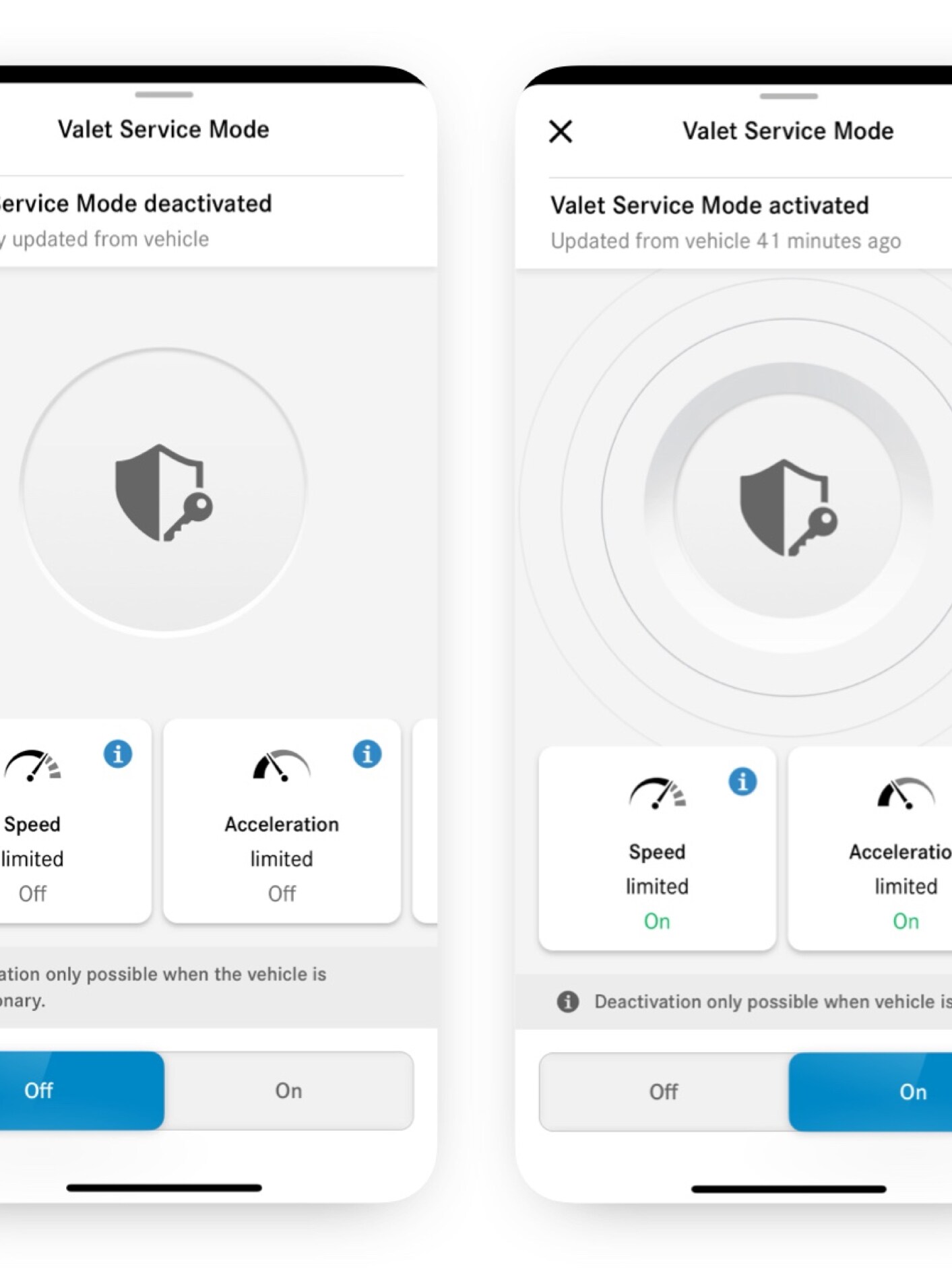 Fjernstyring af parkeringsservicetilstand er aktiveret på smartphone