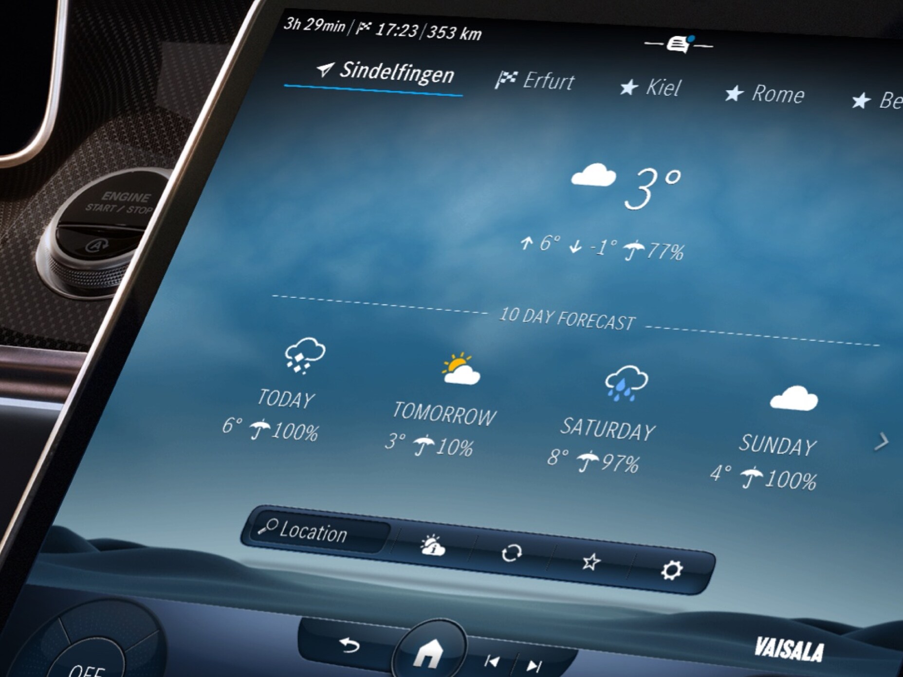 MBUX multimediesystemet viser vejret på destinationen