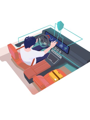 Grafisk illustration af mand, der bruger bilens display