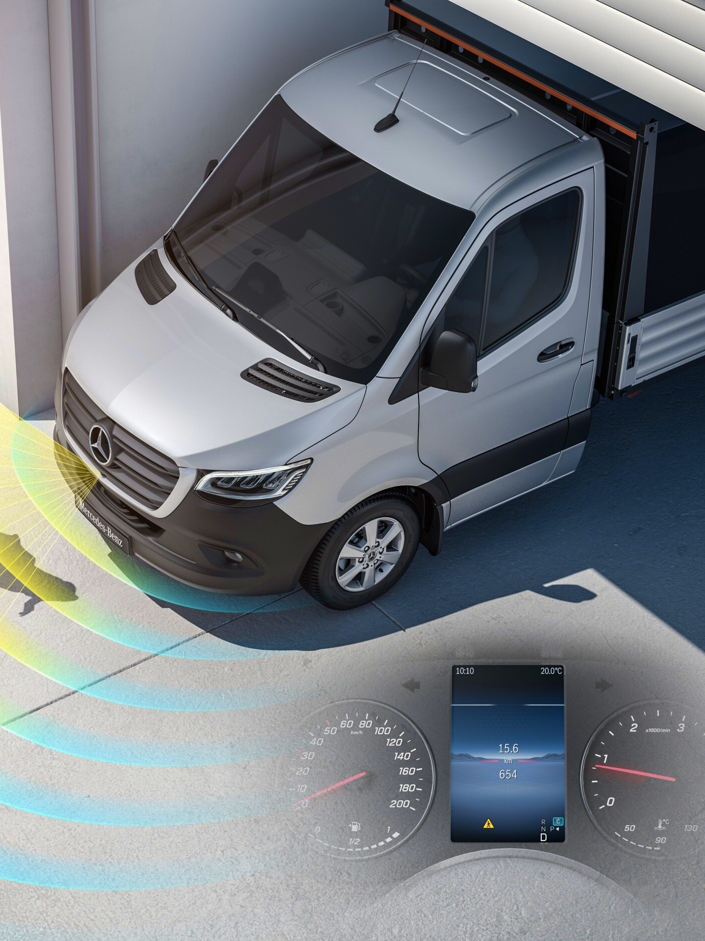 Skematisk visning af igangsætningsinformationssystem (MOIS) til eSprinter Chassis.