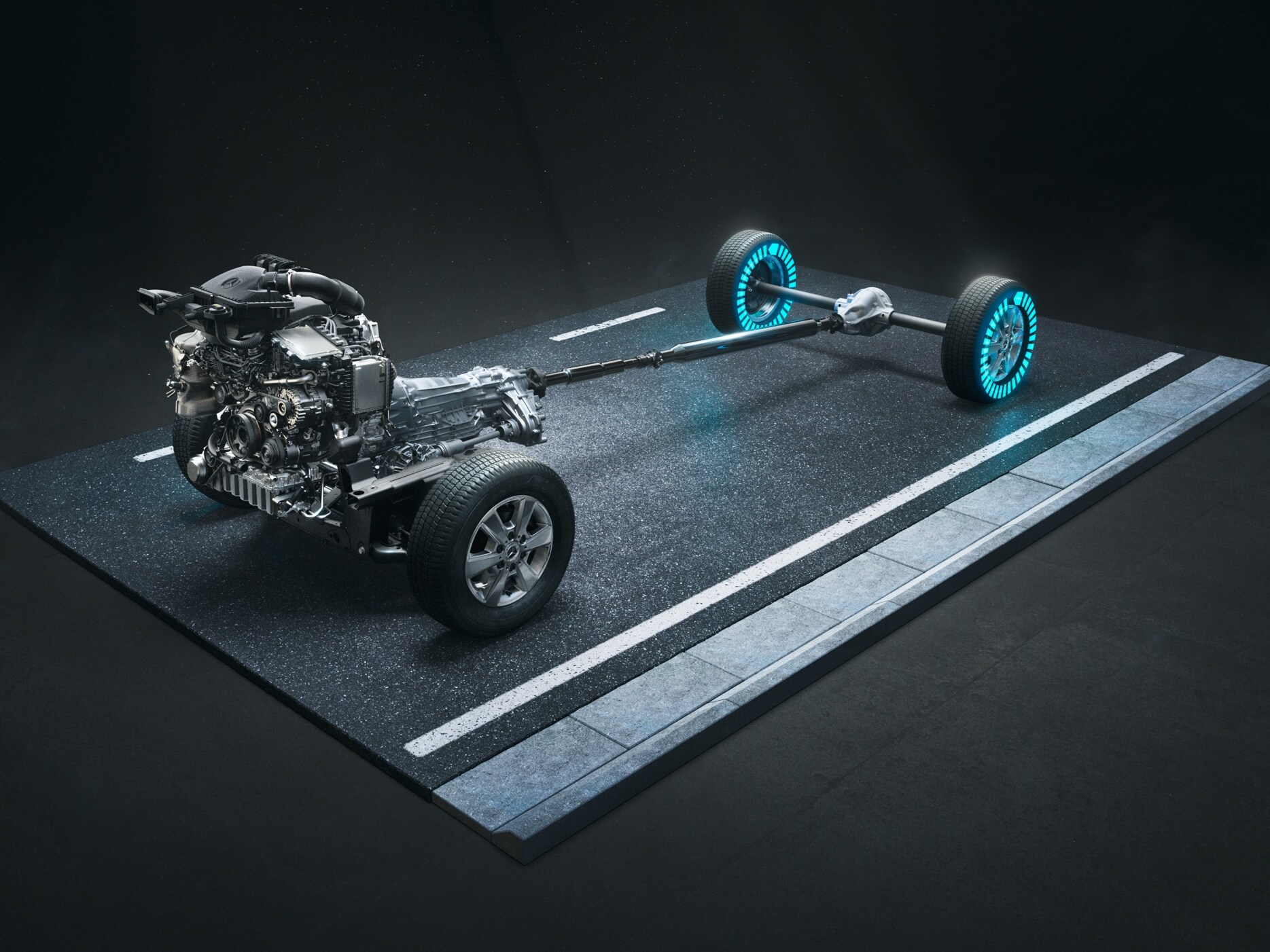 Firehjulstrækket 4x4 med drejningsmoment efter behov i Sprinter ladvogn.