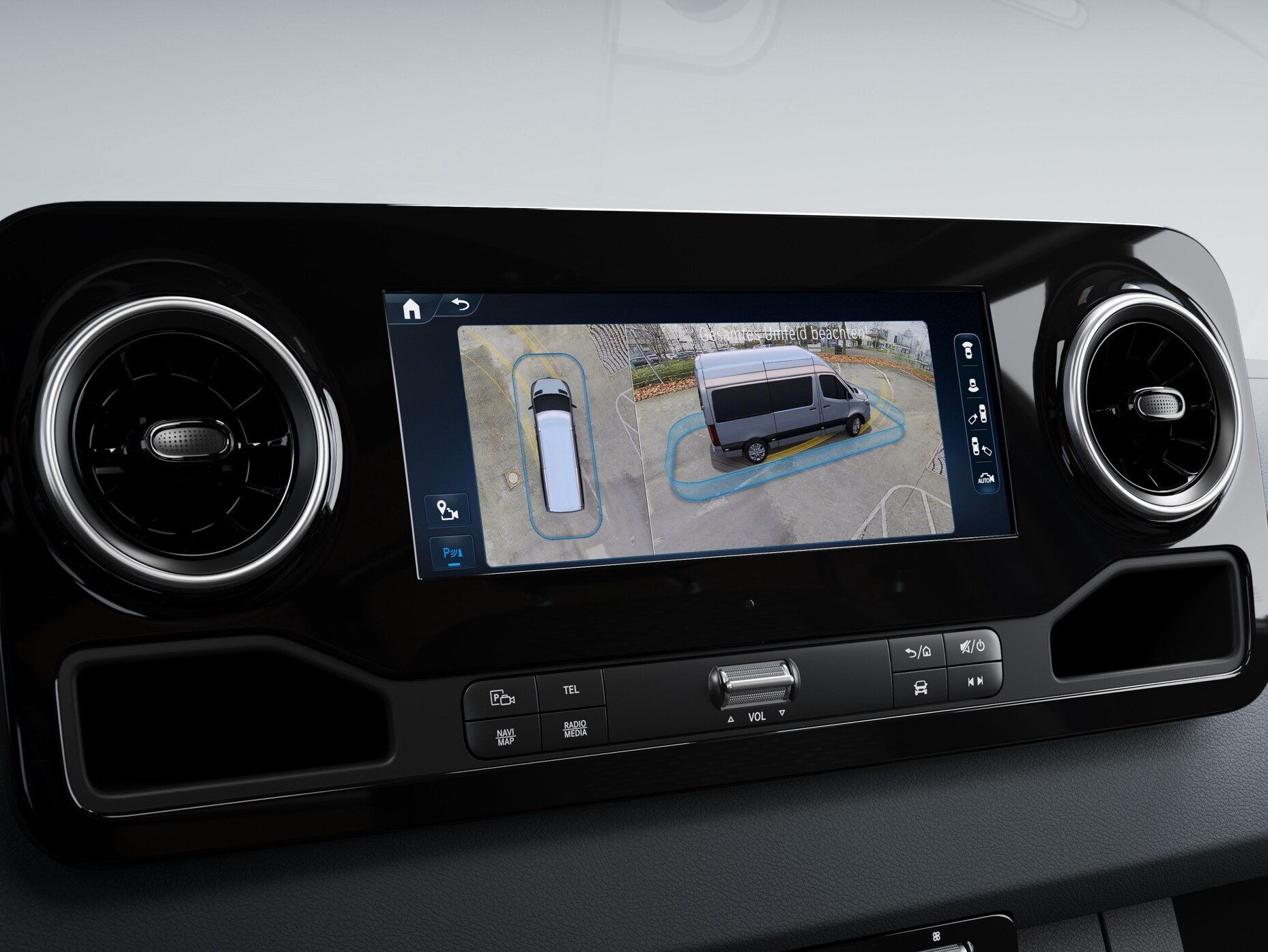 360° surround view-visning af Parkeringspakken til Mercedes-Benz Sprinter.