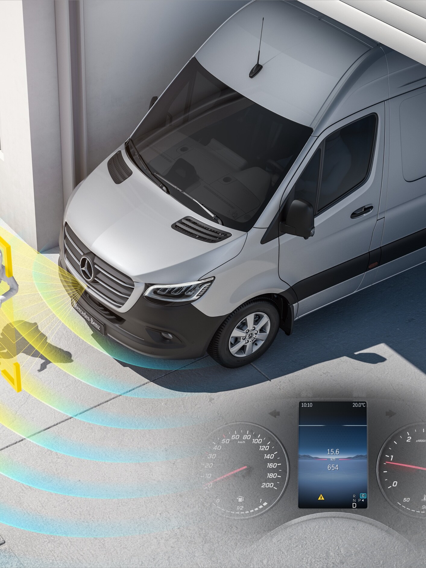 Skematisk illustration af gangsætningsinformationsassistenten (MOIS) til Sprinter Tourer