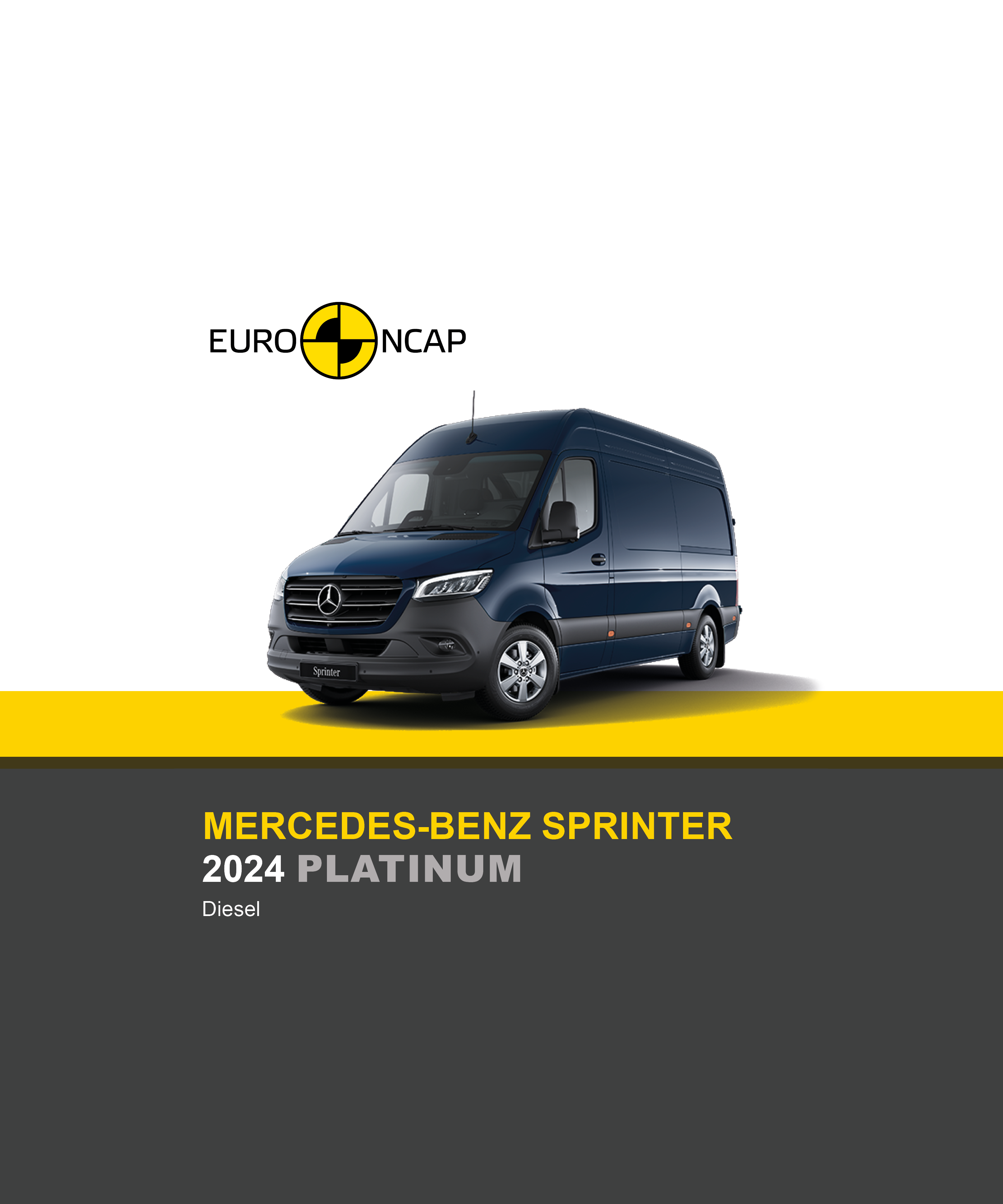 Mercedes-Benz Sprinter Kassebil - Platin i Euro NCAP Mercedes-Benz Sprinter Kassevogn på grafisk gul Euro NCAP bund